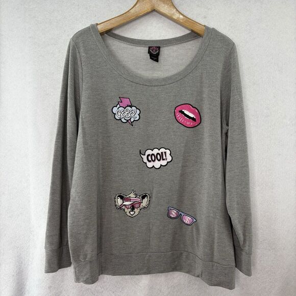 Rebel Wilson for Torrid Gray Patchwork Sweatshirt Size 2 (18/20) Koala Cool Lips - Picture 2 of 8